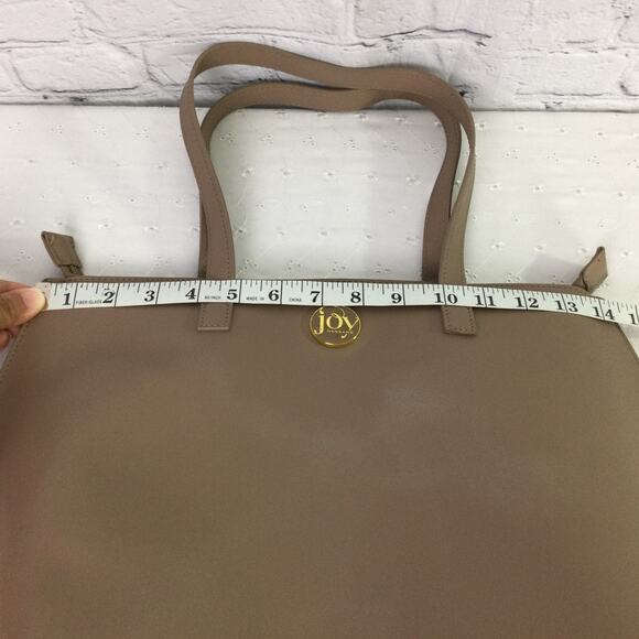 Joy Mangano Leather Double Handle Zipper Multiple Compartment Tan Tote Handbag - Picture 11 of 12